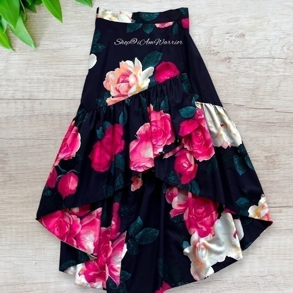 Eliza J. high-low cascading ruffle floral maxi ball skirt *shop@iamwarrior - Picture 5 of 10